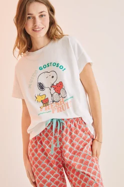 Women'secret Pijama Snoopy 100% Algodon Sandias Beige Clearance
