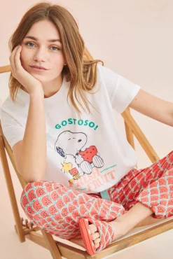 Women'secret Pijama Snoopy 100% Algodon Sandias Beige Clearance