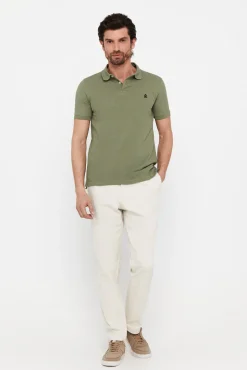 Cortefiel Polo Basico Pique Slim Kaki Sale