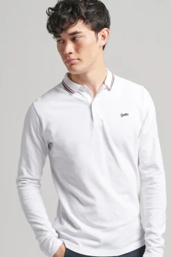 Superdry Polo De Manga Larga Con Ribete Y Logotipo Vintage Logo Blanco Sale