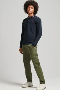 Superdry Polo De Manga Larga Con Ribete Y Logotipo Vintage Logo Navy Clearance