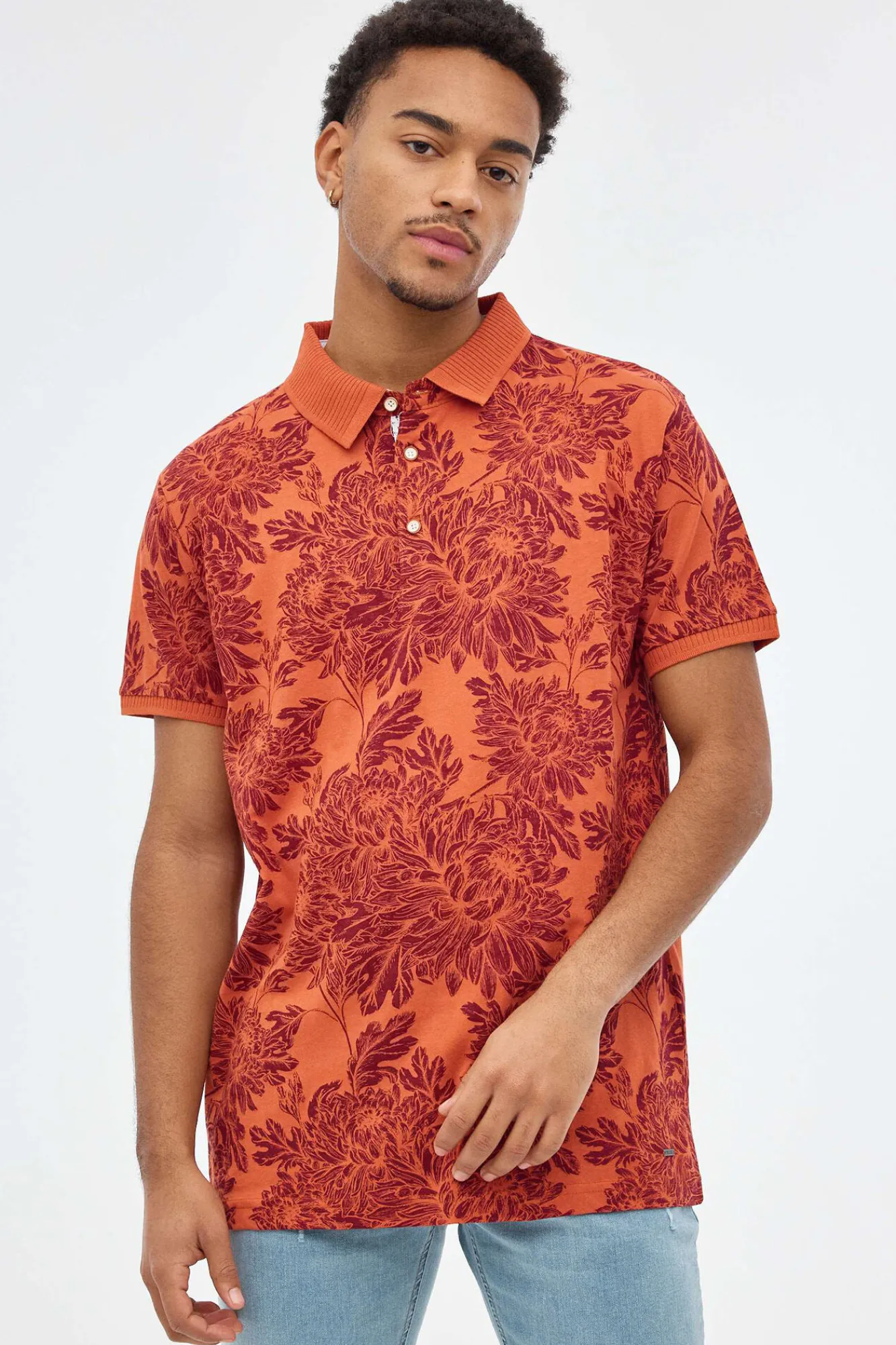 Inside Polo Estampado Floral Estampado Granate Discount