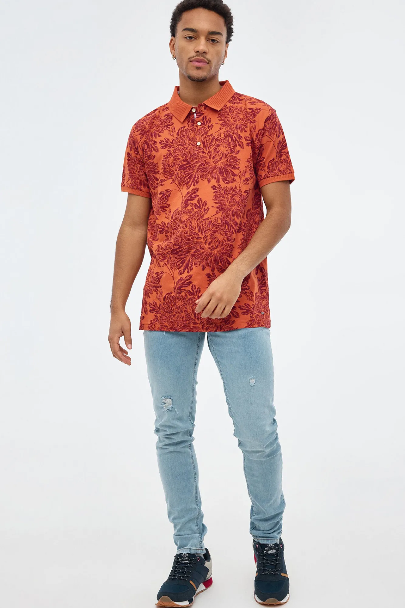 Inside Polo Estampado Floral Estampado Granate Discount