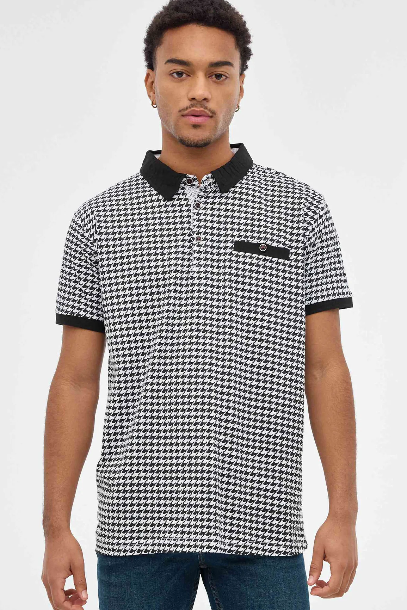 Inside Polo Estampado Pata De Gallo Negro Online
