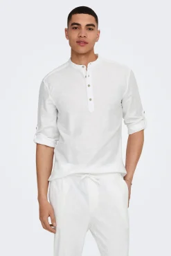 Only & Sons Polo Lino Cuello Mao Blanco Online