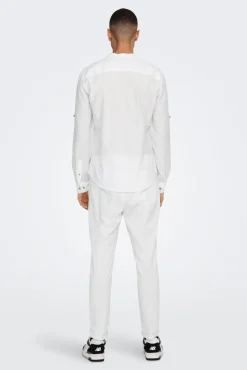 Only & Sons Polo Lino Cuello Mao Blanco Online