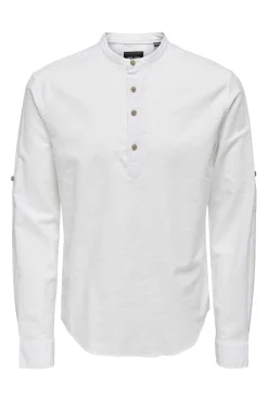 Only & Sons Polo Lino Cuello Mao Blanco Online