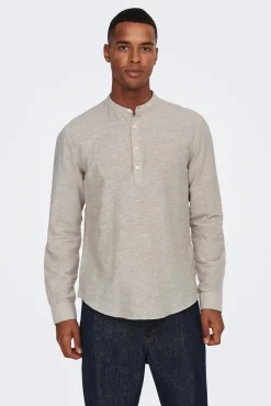 Only & Sons Polo Lino Cuello Mao Marron Medio Hot