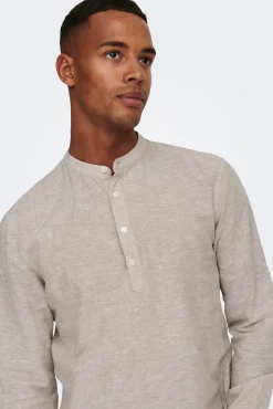 Only & Sons Polo Lino Cuello Mao Marron Medio Hot