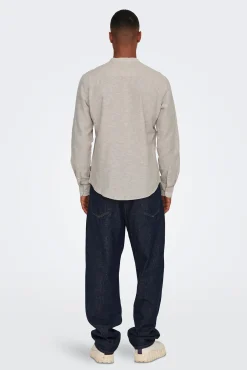 Only & Sons Polo Lino Cuello Mao Marron Medio Hot