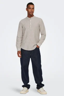 Only & Sons Polo Lino Cuello Mao Marron Medio Hot