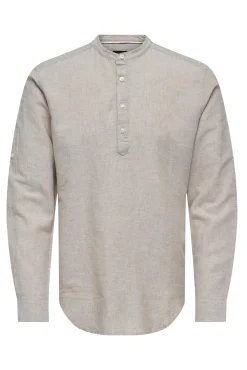 Only & Sons Polo Lino Cuello Mao Marron Medio Hot