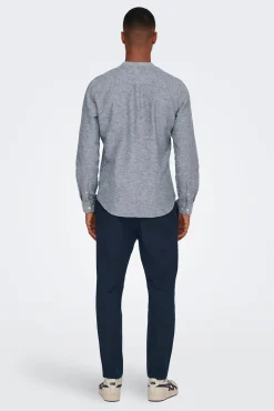 Only & Sons Polo Lino Cuello Mao Azul Medio Hot