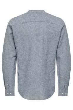 Only & Sons Polo Lino Cuello Mao Azul Medio Hot