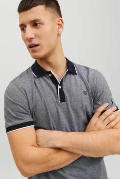 Jack & Jones Polo Liso Manga Corta Gris Medio Discount