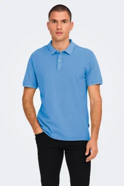Only & Sons Polo Manga Corta Azul Medio Sale