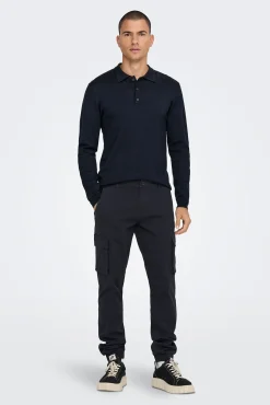 Only & Sons Polo Manga Larga Navy Outlet