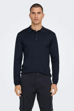 Only & Sons Polo Manga Larga Navy Outlet