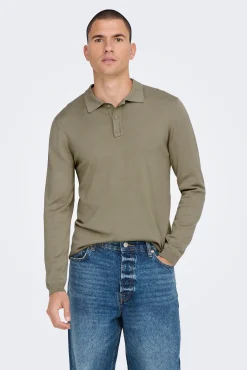 Only & Sons Polo Manga Larga Marron Medio Sale
