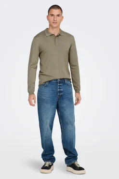 Only & Sons Polo Manga Larga Marron Medio Sale