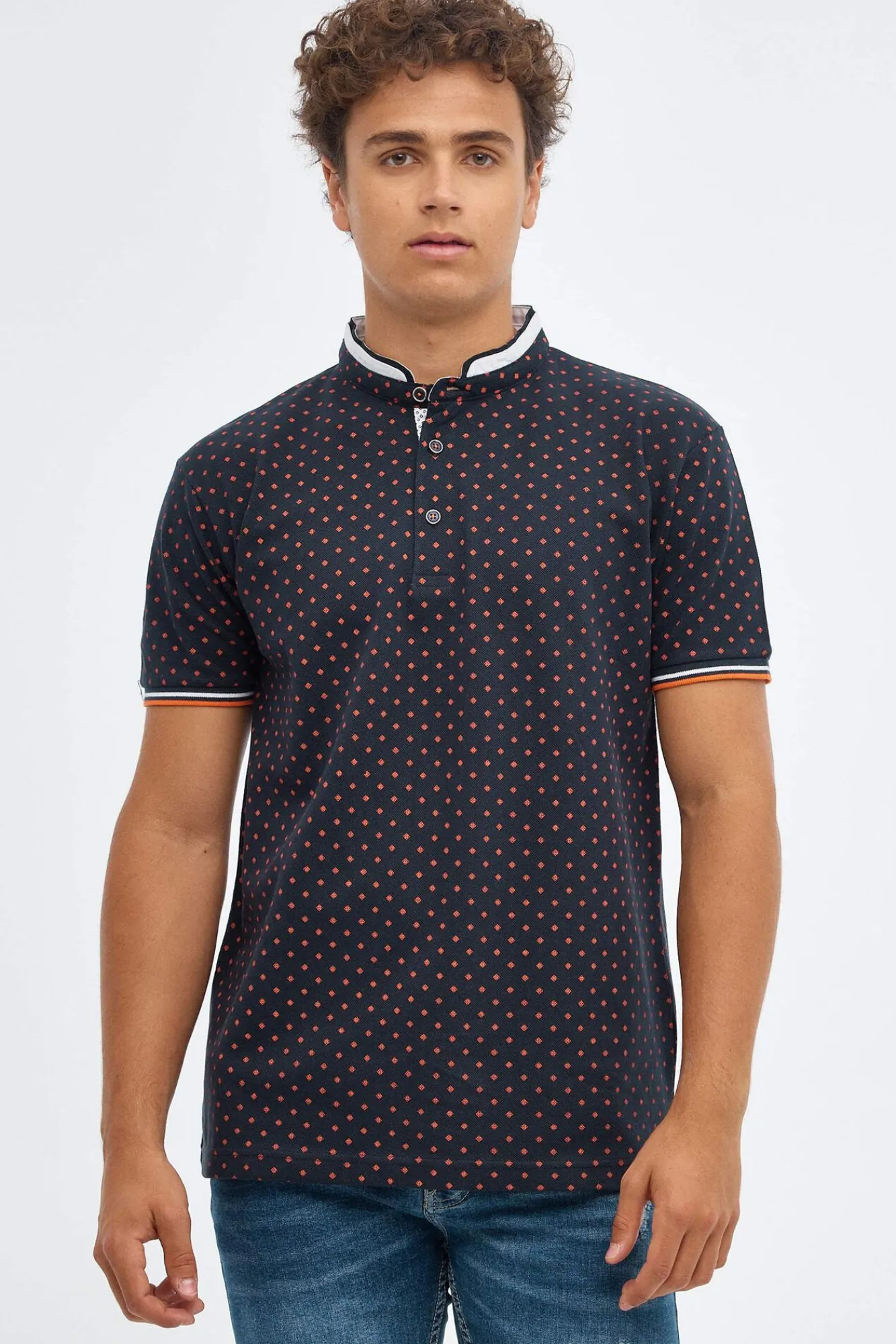 Inside Polo Mao Estampado Geometrico Azul Oscuro Online
