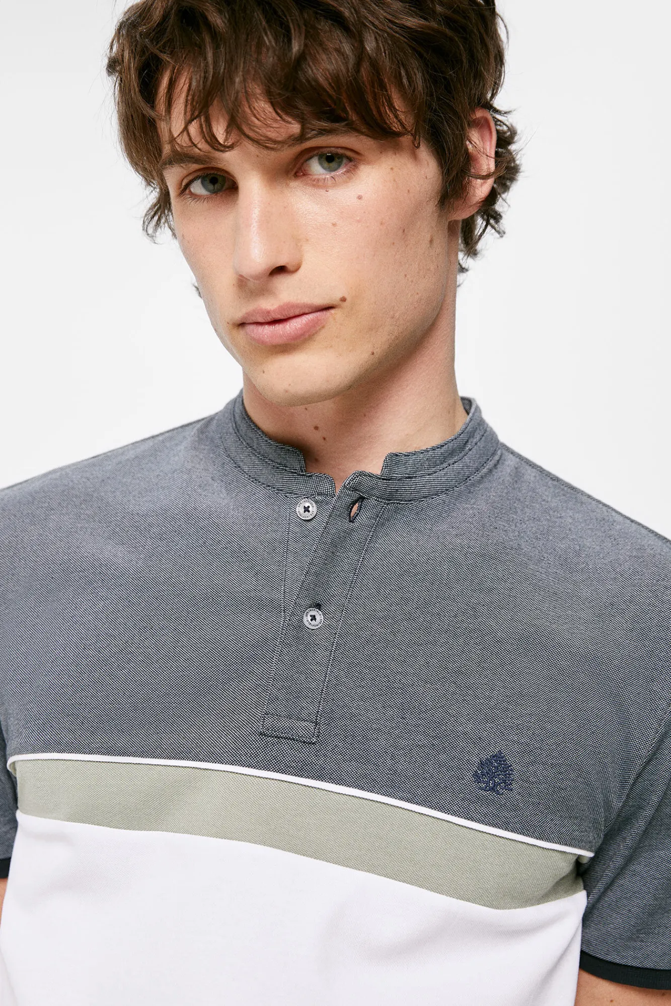 * Polo Oxford Tricolor Slim Azul Oscuro Hot