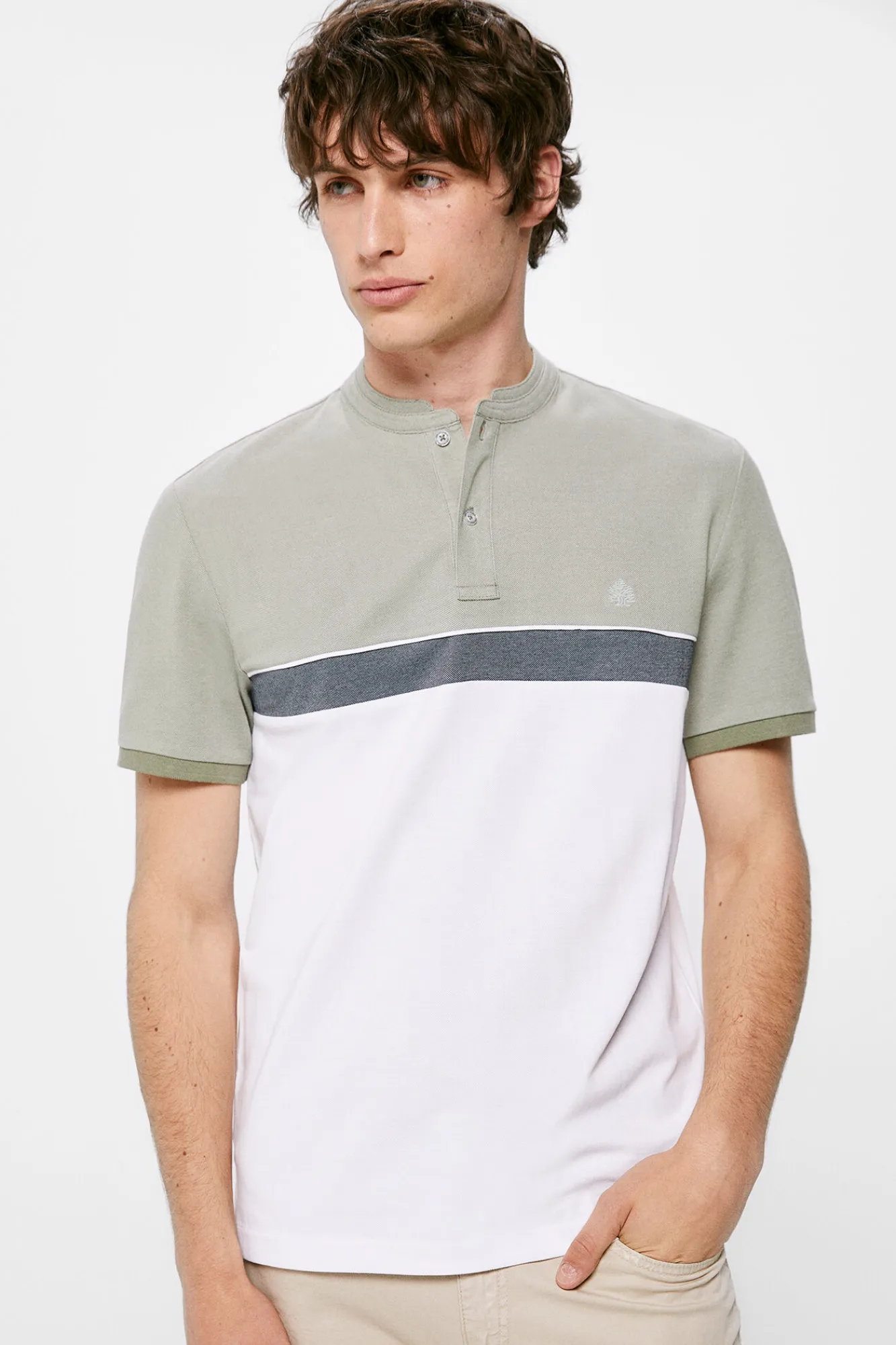 * Polo Oxford Tricolor Slim Kaki Oscuro