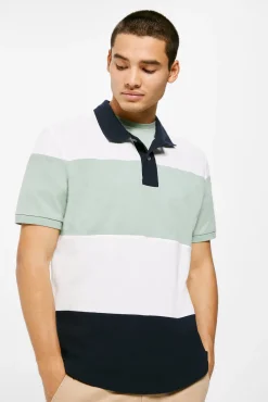 * Polo Pique Color Block Azul Oscuro