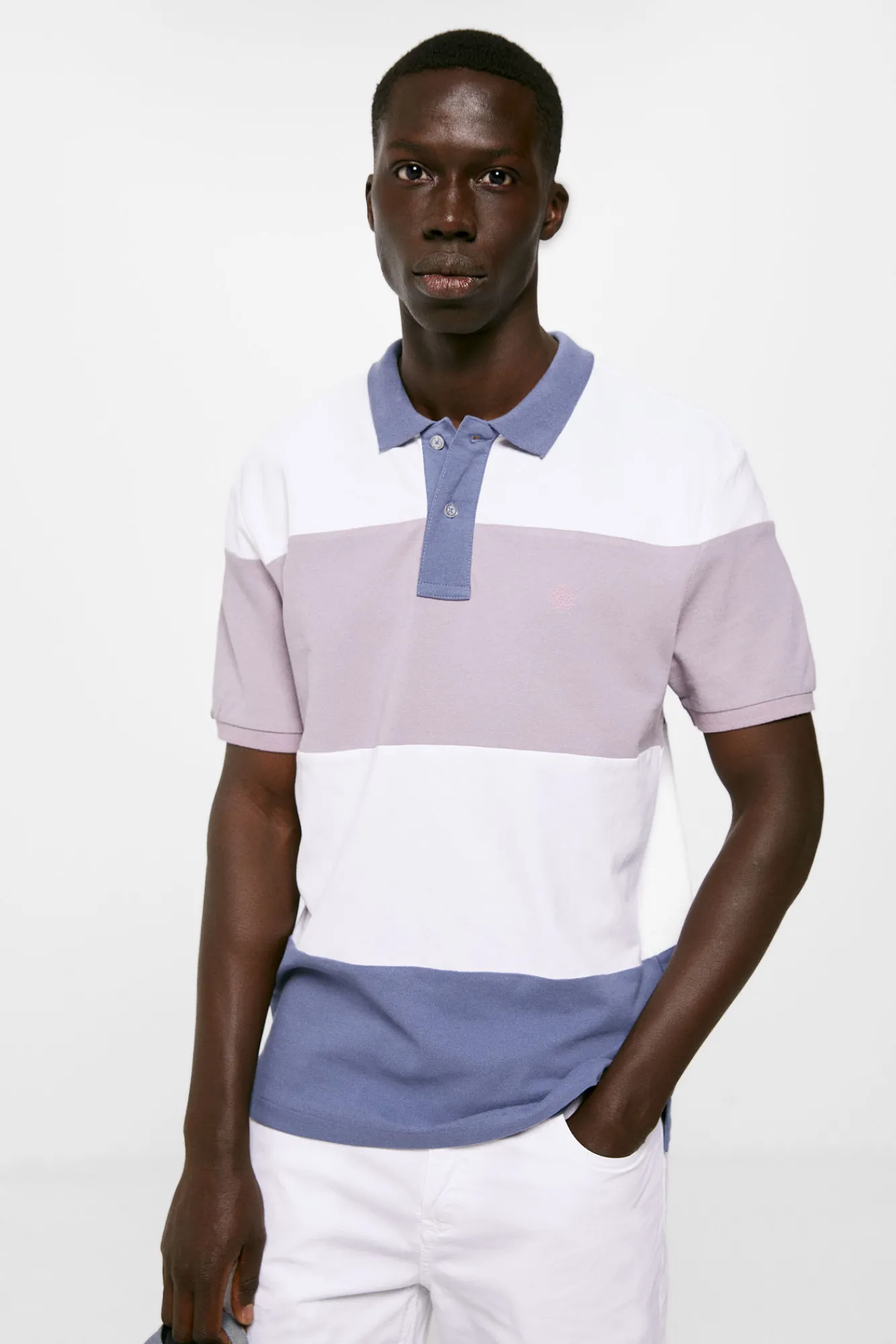 * Polo Pique Color Block Azul Medio Outlet