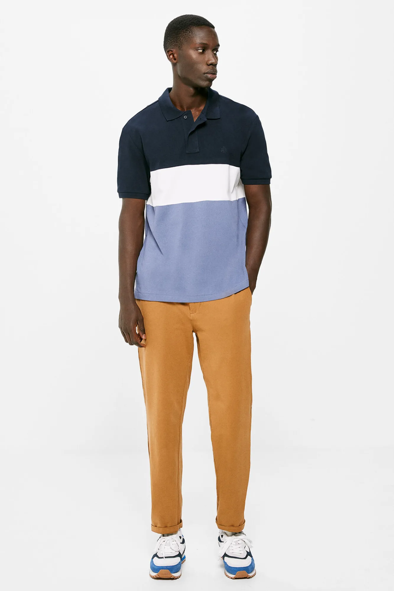 * Polo Pique Color Block Navy Clearance