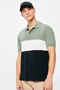 * Polo Pique Color Block Verde Discount