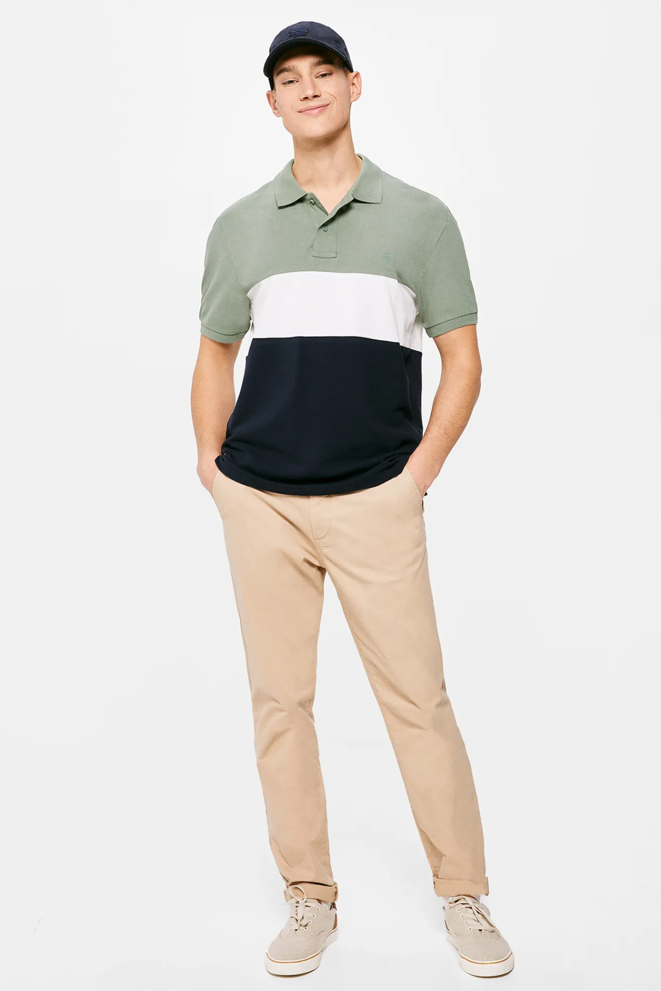 * Polo Pique Color Block Verde Discount