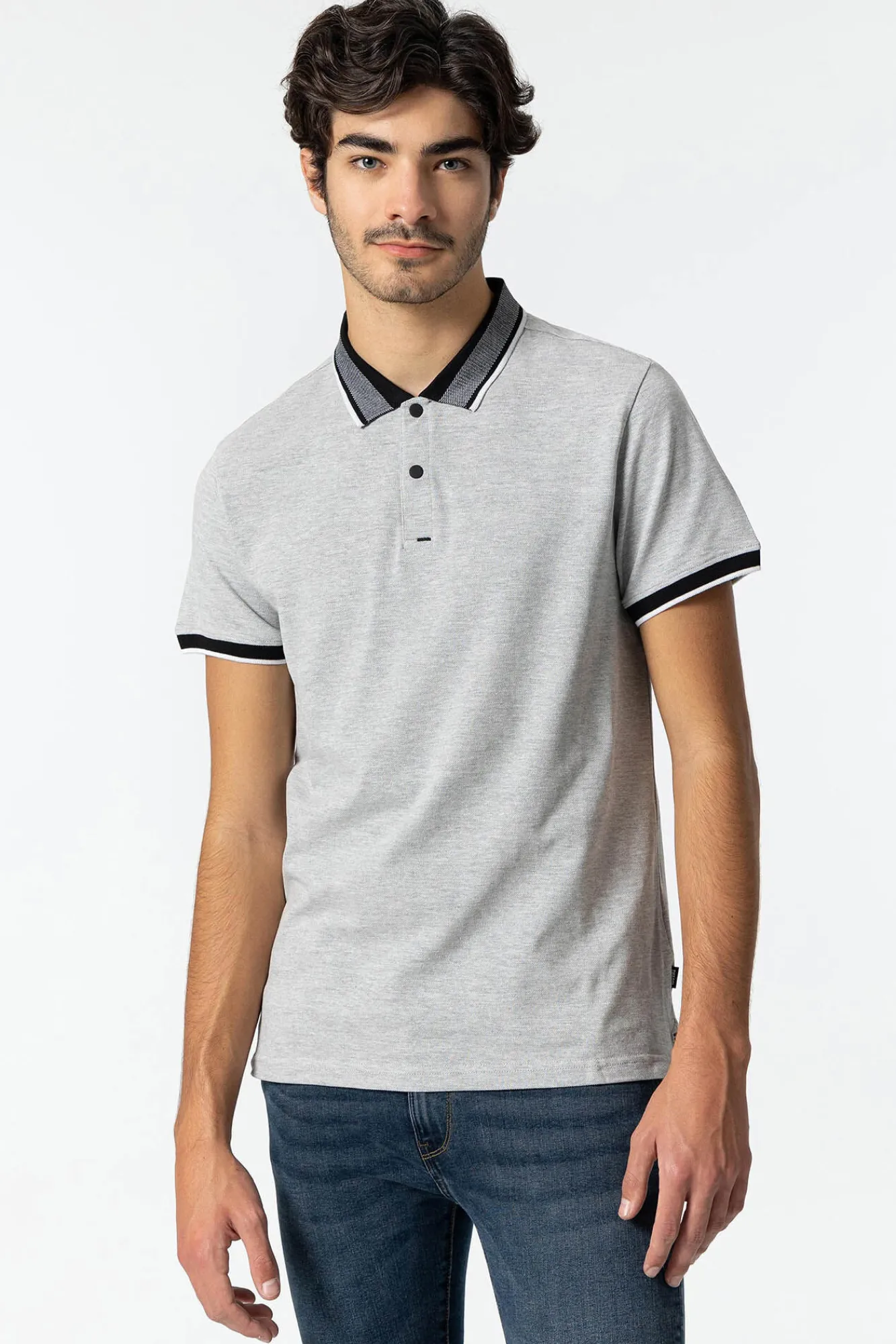 Tiffosi Polo Pique Con Automaticos Gris Claro New
