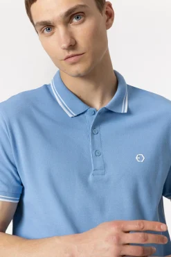Tiffosi Polo Pique Con Detalle Rayas Azul Claro Hot