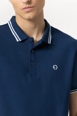 Tiffosi Polo Pique Con Detalle Rayas Azul Oscuro New