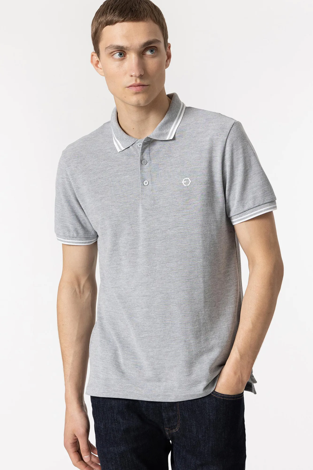 Tiffosi Polo Pique Con Detalle Rayas Gris Claro