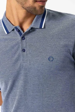 Tiffosi Polo Pique Detalle Estampado Con Relieve Azul Medio Discount