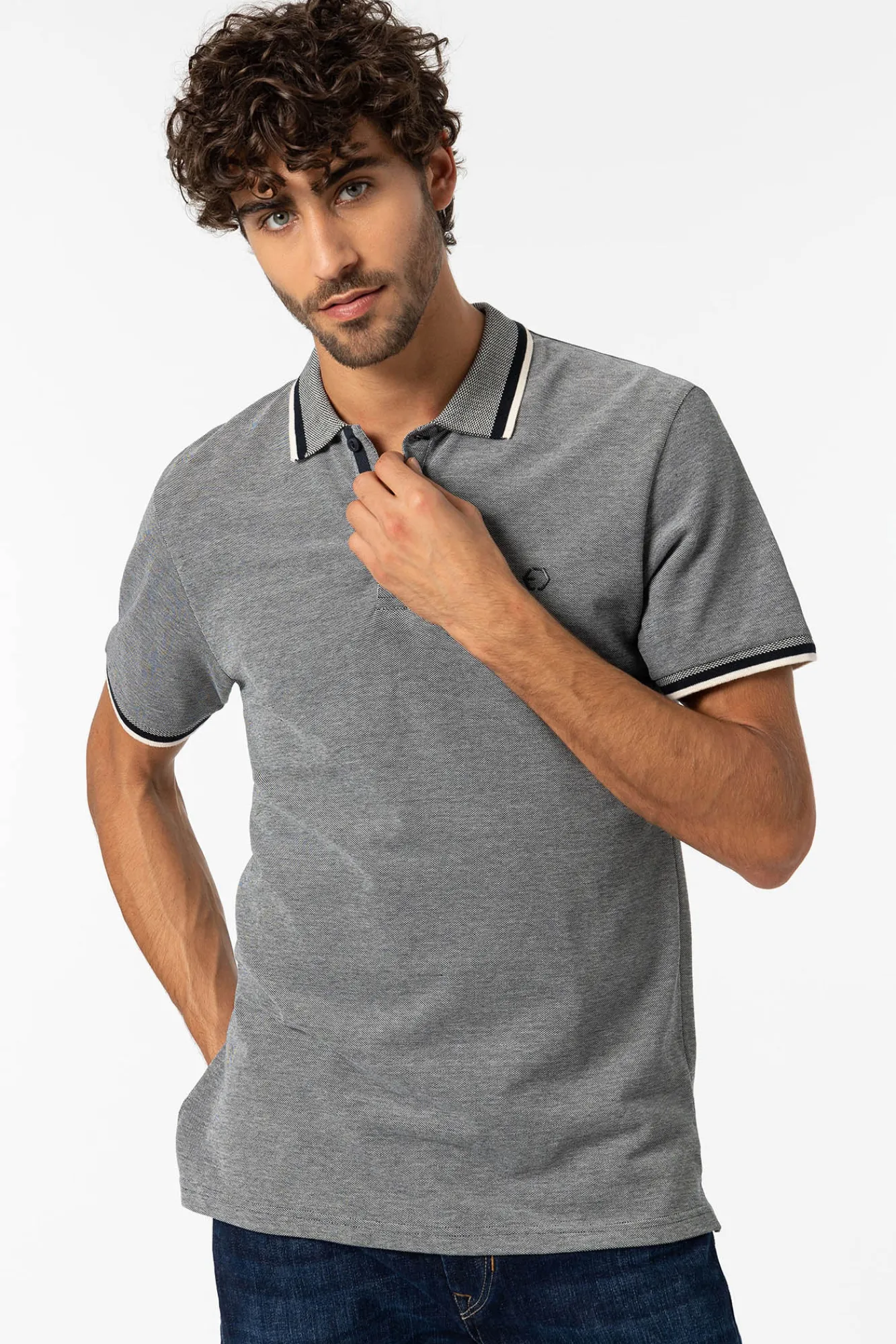 Tiffosi Polo Pique Detalle Estampado Con Relieve Navy Clearance