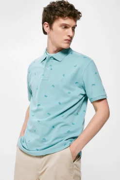 * Polo Pique Estampado All Over Turquesa Hot