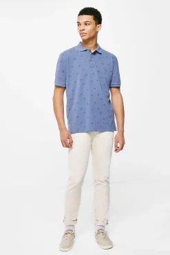 * Polo Pique Estampado All Over Azul Medio Hot