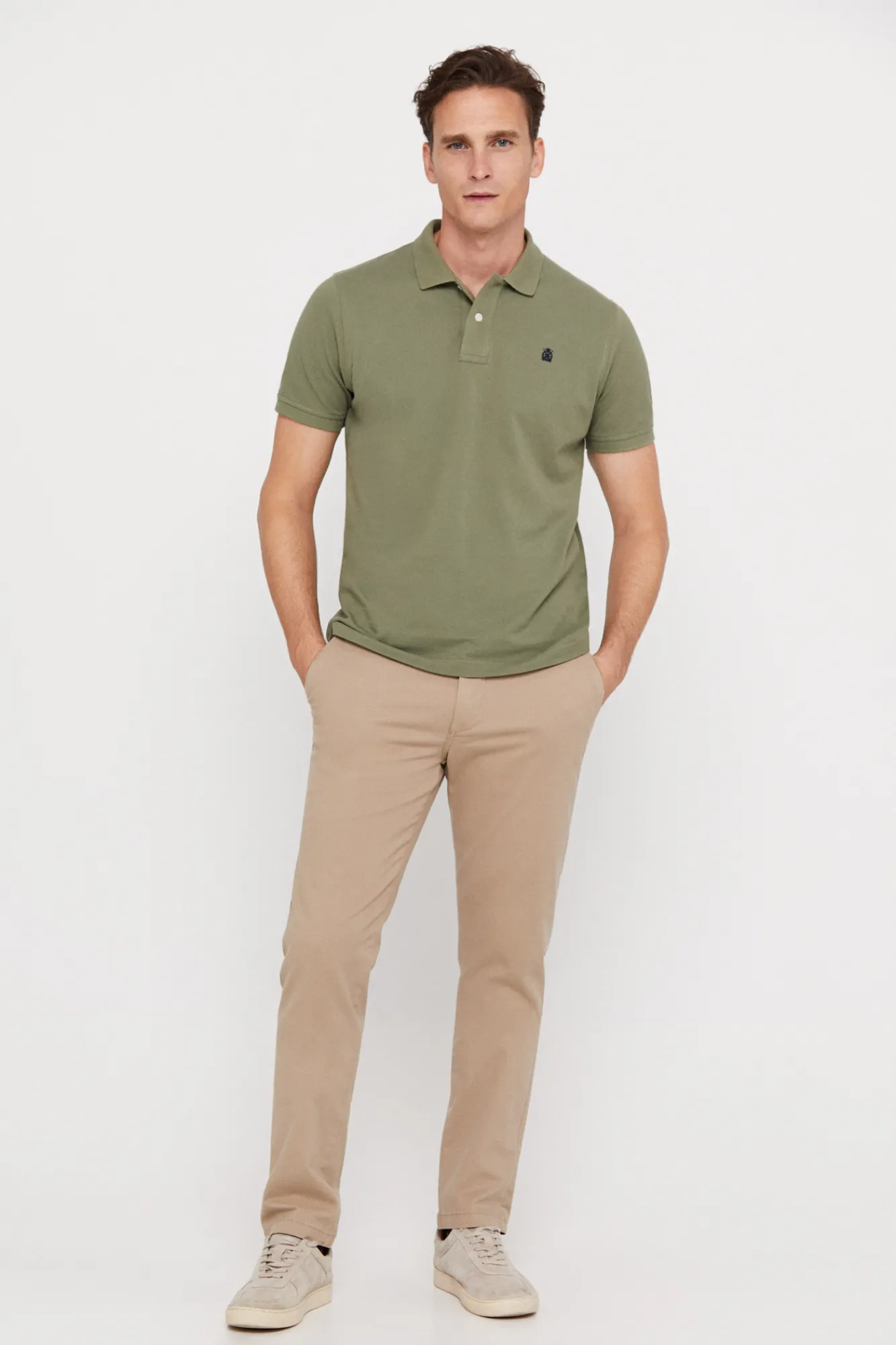 Cortefiel Polo Pique Logo Kaki Outlet