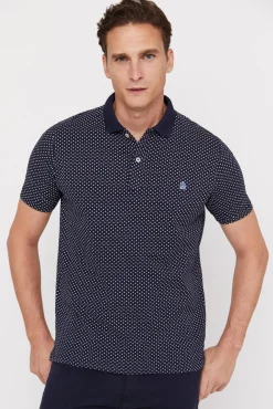 Cortefiel Polo Pique Microestampado Azul Marino