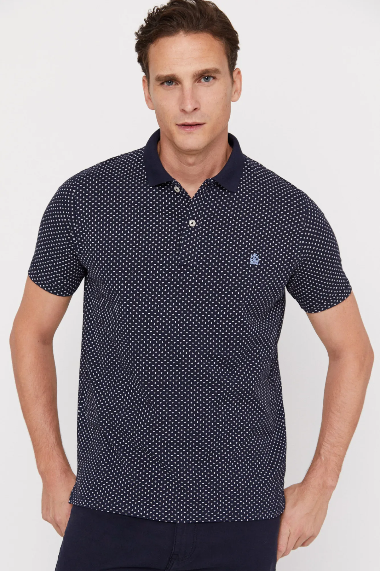 Cortefiel Polo Pique Microestampado Azul Marino