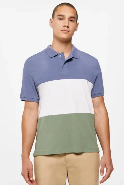 * Polo Pique Tricolor Block Azul Medio Hot