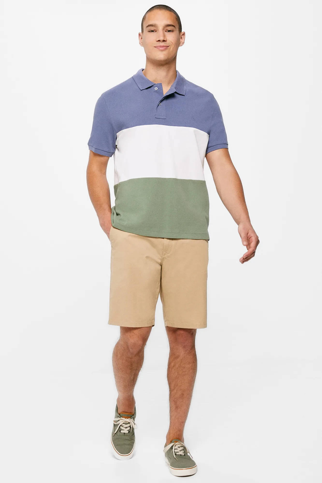 * Polo Pique Tricolor Block Azul Medio Hot