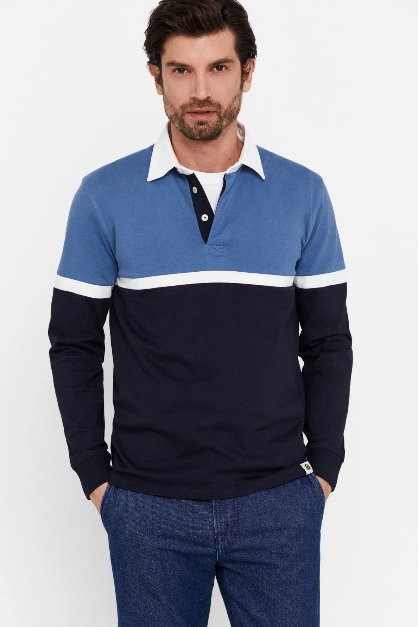 Cortefiel Polo Rugby Tejido Contraste Azul Marino Discount