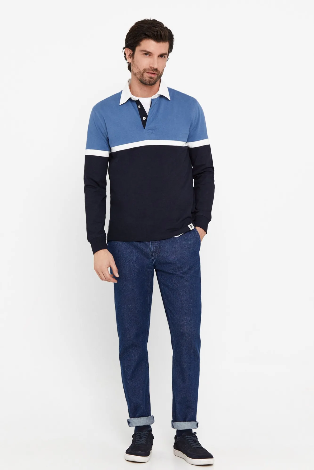 Cortefiel Polo Rugby Tejido Contraste Azul Marino Discount