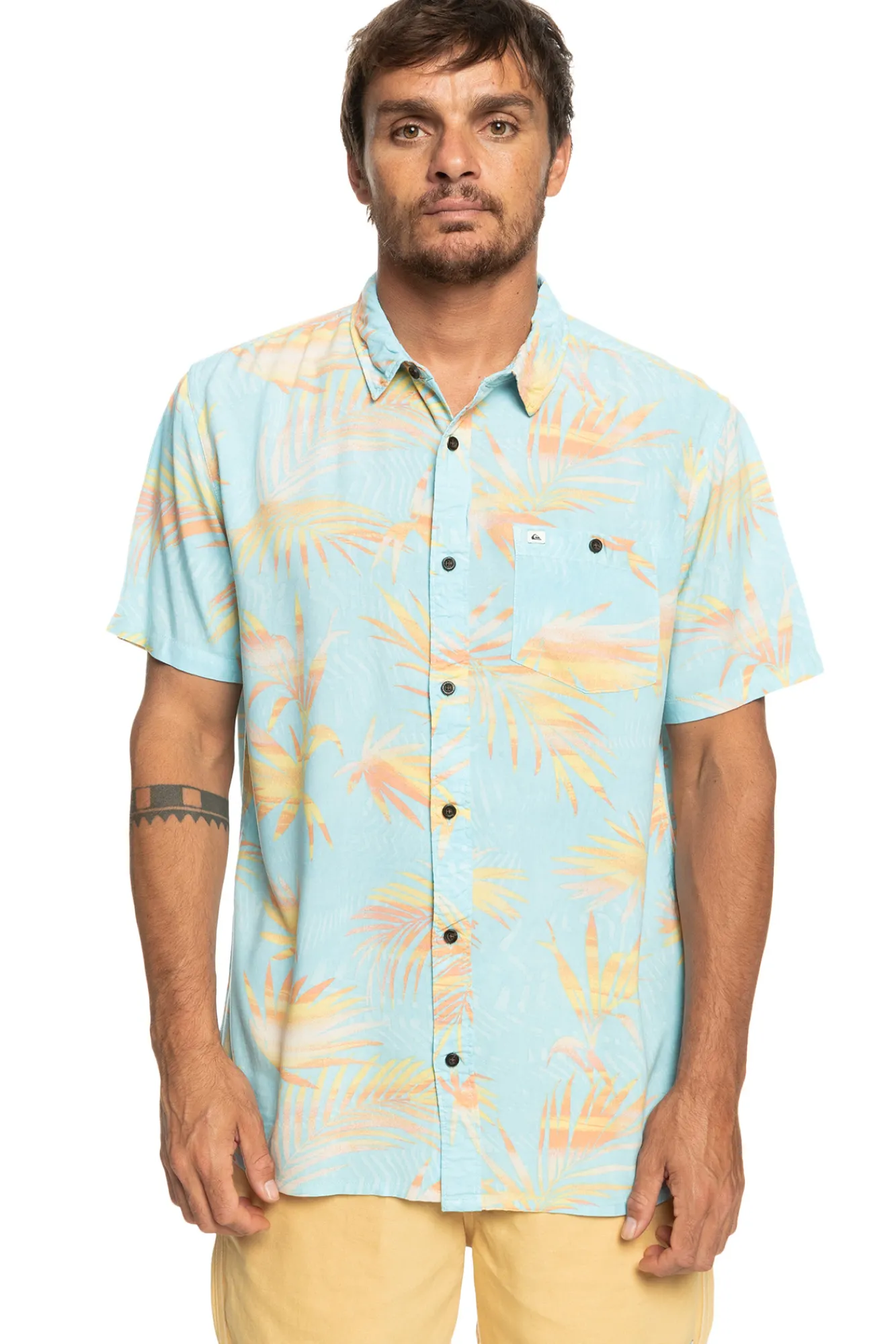 Quiksilver Ripped Up - Camisa De Manga Corta Para Hombre Azul Medio Hot