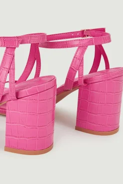 Pimkie Sandalias Con Tiras Efecto Cocodrilo Rosa
