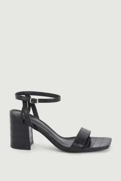 Pimkie Sandalias De Tacon Efecto Cocodrilo Negro Hot